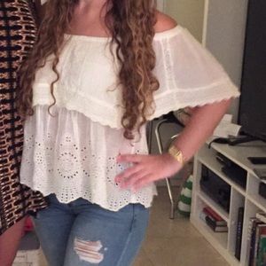 American Eagle | Cream Off the Shoulder Lace Top